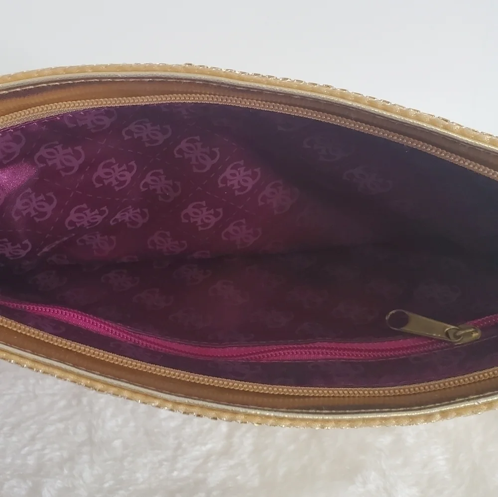 Guess Gold One Starry Night Metal Metallic Mesh Clutch Wristlet Purse